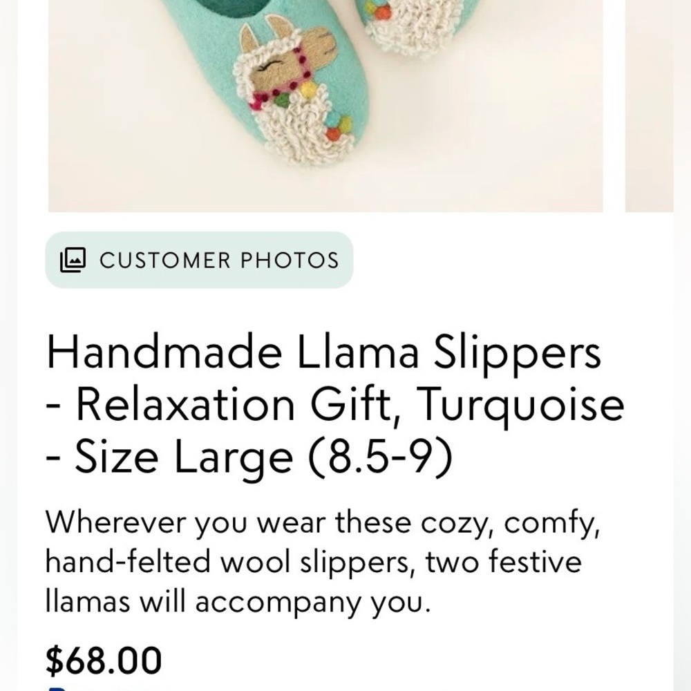 French Knot Wool Felt Embroidered Llama Slippers Size Large 9 - Picture 11 of 13